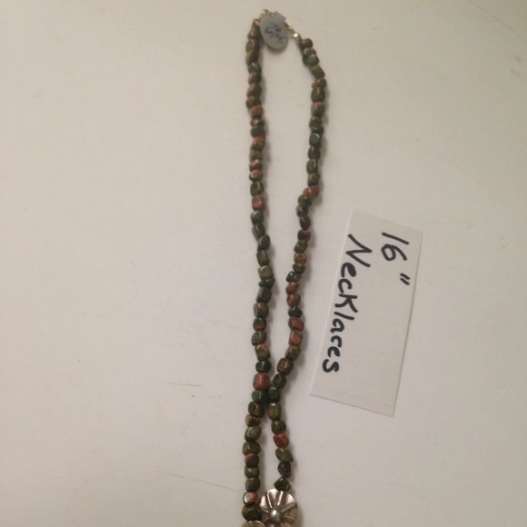16" Unakite and Silver Necklace - Picture 7 of 14